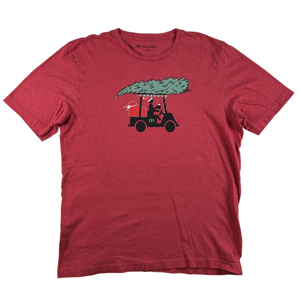 Travis Mathew Shirt Mens Large Red Christmas Golf Cart Holiday Graphic Tee